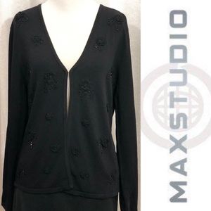 MAX STUDIO Sequined & Crochet Black Cardigan